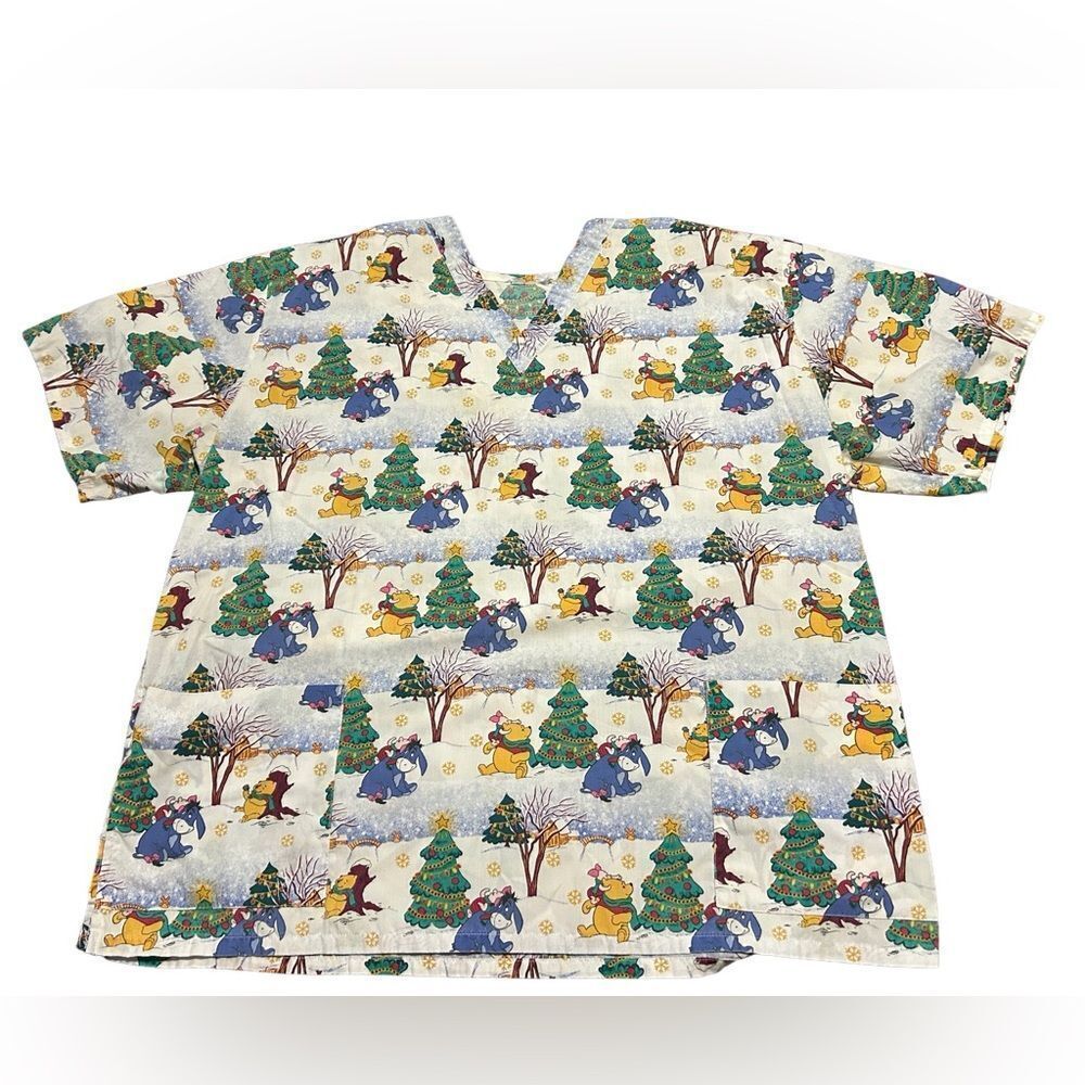 Vintage Y2K Disney Winnie the Pooh Christmas Scrub Top